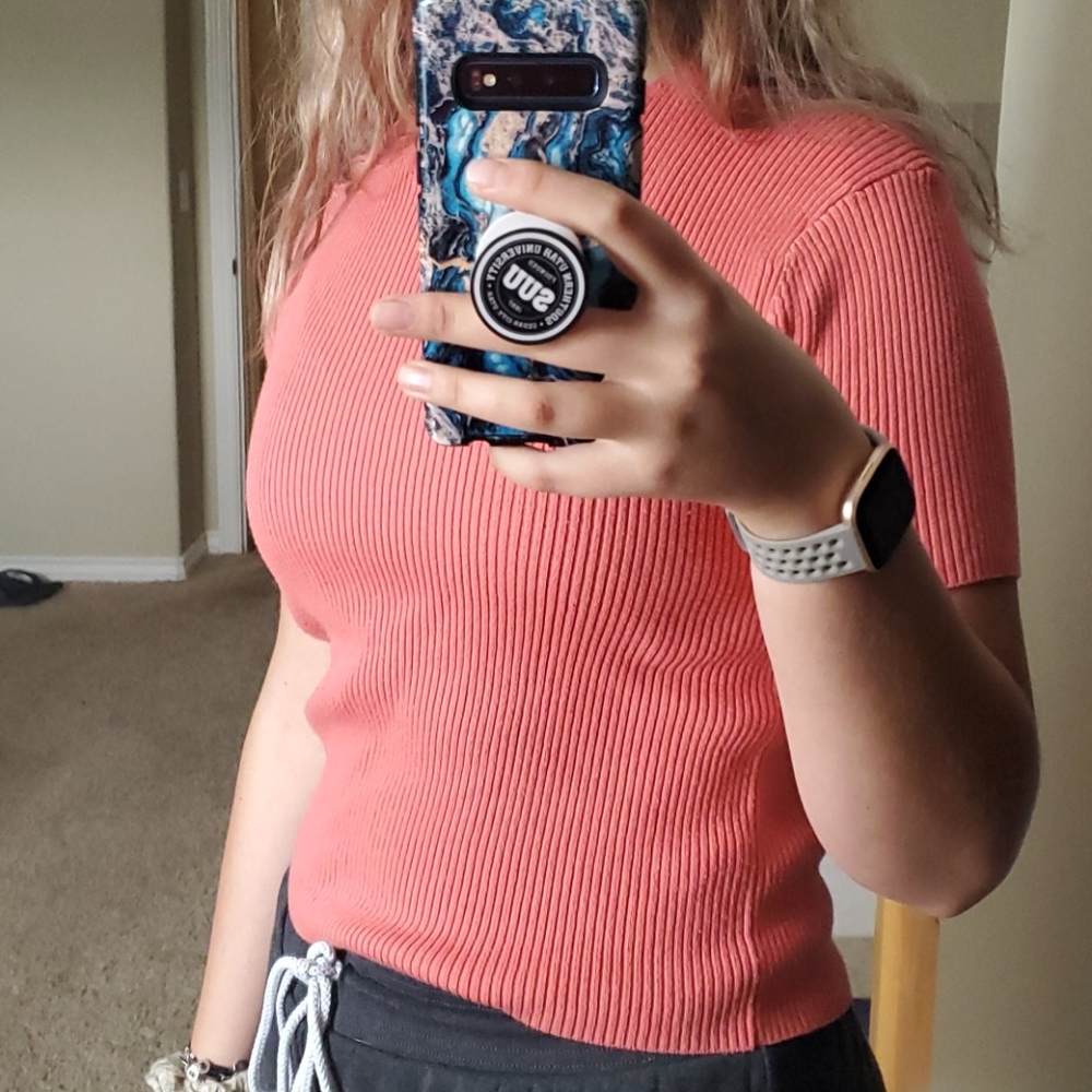 Coral Ribbed Semi-Crop top